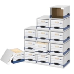 Bankers Box File/Cube Storage Box Shells, Letter/Legal, 15in x 12in x 10in, 60% Recycled, White/Blue, Pack Of 6