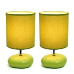 Simple Designs Stonies Small Stone Look Table Bedside Lamp 2 Pack, Green