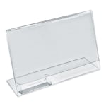 Azar Displays Acrylic Horizontal L-Shaped Sign Holders With Business Card Pocket, 8-1/2inH x 11inW x 3inD, Clear, Pack Of 10 Holders