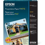 Epson Presentation Paper, Matte White, Letter (8.5in x 11in), 100 Sheets Per Pack, 27 Lb, 90 Brightness