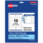 Avery Glossy Permanent Labels With Sure Feed, 94205-WGP100, Rectangle, 1-1/2in x 3-3/4in, White, Pack Of 1,000