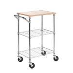 Honey-Can-Do 2-Shelf Kitchen Cart With Cutting Board, 37 1/2inH x 28 1/2inW x 17 3/4inD, Chrome/Wood