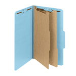 Smead Pressboard Classification Folders With SafeSHIELD Fasteners, 2 Dividers, Legal Size, 100% Recycled, Blue, Box Of 10