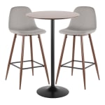 LumiSource Pebble Mid-Century Modern Table With 2 Chairs, Black/Walnut/Light Gray