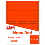 JAM Paper Mailing Address Labels, Square, 2in x 2in, Neon Red, Pack of 120