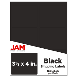 JAM Paper Mailing Address Labels, Rectangle, 3 1/3in x 4in, Black, Pack Of 120