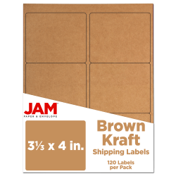 JAM Paper Mailing Address Labels, Rectangle, 3 1/3in x 4in, Brown Kraft, Pack Of 120