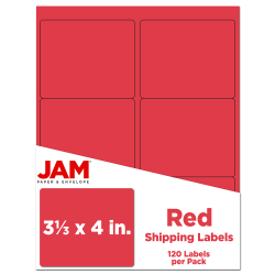 JAM Paper Mailing Address Labels, Rectangle, 3 1/3in x 4in, Red, Pack Of 120