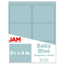 JAM Paper Mailing Address Labels, Rectangle, 3 1/3in x 4in, Baby Blue, Pack Of 120