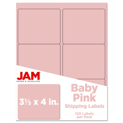 JAM Paper Mailing Address Labels, Rectangle, 3 1/3in x 4in, Baby Pink, Pack Of 120