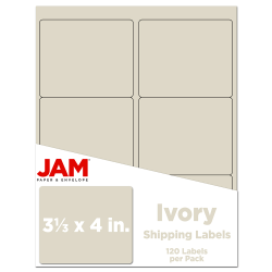 JAM Paper Mailing Address Labels, Rectangle, 3 1/3in x 4in, Ivory, Pack Of 120