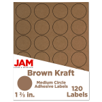 JAM Paper Circle Label Sticker Seals, 1 2/3in, Brown Kraft, Pack Of 120