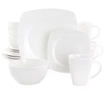 Gibson Elite Soho Lounge 16-Piece Square Fine Ceramic Dinnerware Set, White