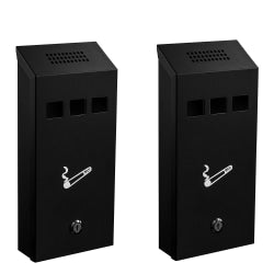 Alpine Wall-Mounted Cigarette Disposal Towers, 12-1/4inH x 5-1/2inW x 2-5/16inD, Black, Pack Of 2 Towers