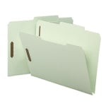 Smead 2/5-Cut Top-Tab Folders With Fasteners, Letter Size, 60% Recycled, Gray Green, Box Of 25