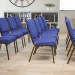 Flash Furniture HERCULES Series Stacking Church Chair, Navy Blue Patterned/Goldvein