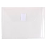 JAM Paper Plastic Booklet Envelopes With Hook-And-Loop Fastener, 5 1/2in x 7 1/2in, Gummed Seal, Clear, Pack Of 12