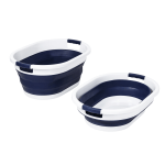 Honey-Can-Do Collapsible Laundry Baskets, 10-13/16inH x 17-3/4inW x 24inD, Navy Blue/White, Set Of 2 Baskets