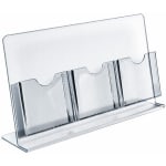 Azar Displays 3-Pocket Acrylic Slant-Back Brochure Holders, 8-1/2inH x 13-1/2inW x 5inD, Clear, Pack Of 2 Holders