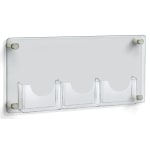 Azar Displays 3-Pocket Bifold Wall Brochure Holder, 11in x 23in, Clear/Silver Caps