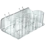 Azar Displays 6-Cup Acrylic Holders For Pegboards/Slatwalls, 2-3/4inH x 8inW x 5inD, Clear, Pack Of 2 Holders