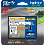 Brother P-touch TZe-FX231 Laminated Flexible ID Label Maker Tape, 1/2in x 26-2/10ft, Black on White