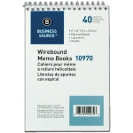 Business Source Wirebound Memo Books - 40 Sheet(s) - Wire Bound - 4in x 6in Sheet Size - White - White Sheet(s) - 1 Dozen