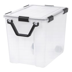 IRIS Weathertight Plastic Storage Container With Latch Lid, 18 3/4in x 17 3/4in x 23 5/8in, Clear