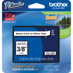 Brother TZe-221 Black-On-White Tape, 0.38in x 26.2ft