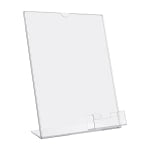 Deflecto Superior Image Slanted Sign Holder With Business Card Holder, 11 1/4inH x 9inW x 4 1/2inD, Clear