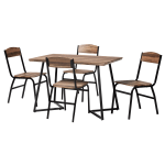 Baxton Studio Roana Wood And Metal 5-Piece Dining Set, Walnut Brown/Black