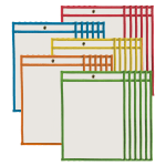 Charles Leonard Non-Magnetic Dry-Erase Pockets, 9in x 12in, Assorted Colors, Set Of 30 Pockets