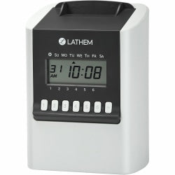 Lathem Calculating Electronic Time Clock, 100 Employees, 6-15/16inH x 5-1/4inW x 9-5/8inD, Gray, 700E