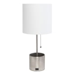 Simple Designs Hammered Metal Organizer Table Lamp, 18-1/2inH, Clear Shade/Brushed Nickel Base