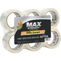 Duck Brand Brand Max Strength Packaging Tape - 54.60 yd Length x 1.88in Width - 3.1 mil Thickness - 6 / Pack - Clear