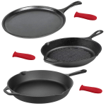 MegaChef Pre-Seasoned 6-Piece Cast Iron Cookware Set, Black/Red