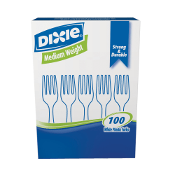 Dixie Plastic Utensils, Medium-Weight Forks, White, Box Of 100 Forks