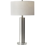 Adesso Ezra Table Lamp, 25-1/2inH, White Shade/Brushed Steel Base