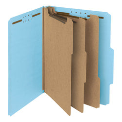 Smead Pressboard Classification Folders, 3 Dividers, Letter Size, 100% Recycled, Blue, Box Of 10