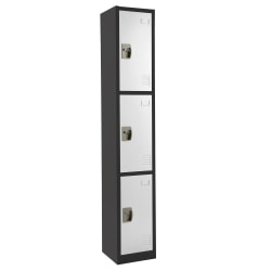 Alpine Large 3-Tier Steel Locker, 72inH x 12inW x 12inD, Black/White