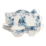 Elama 16-Piece Stoneware Dinnerware Set, Blue Rose