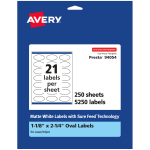 Avery Permanent Labels With Sure Feed, 94054-WMP250, Oval, 1-1/8in x 2-1/4in, White, Pack Of 5,250