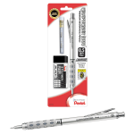 Pentel Graph Gear 1000 Mechanical Pencil with Eraser Set, 0.5mm, #2 Lead, Silver Barrel