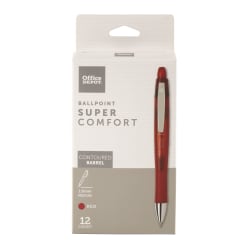 Office Depot Brand Super Comfort Grip Retractable Ballpoint Pens, Medium Point, 1.0 mm, Red Barrels, Red Ink, Pack Of 12