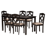 Baxton Studio Ruth 7-Piece Dining Set, Sand/Dark Brown