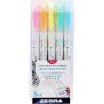 Zebra Pen MILDLINER Double-Ended Creative Markers, Pack Of 5, Fine/Brush Points, Assorted Warm Colors