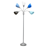 Simple Designs 5-Light Adjustable Gooseneck Floor Lamp, 67inH, Silver/Blue/White/Gray