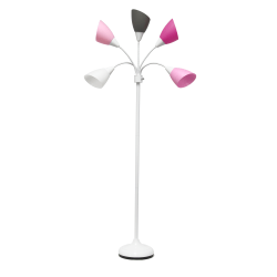 Simple Designs 5-Light Adjustable Gooseneck Floor Lamp, 67inH, Pink/White/Gray/White