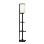 Simple Designs Round Etagere Floor Lamp, 62-1/2inH, White/Black