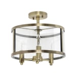 Lalia Home 3LT Glass And Metallic Accented Semi-Flushmount Lamp, 13inW, Clear Shade/Antique Brass Base